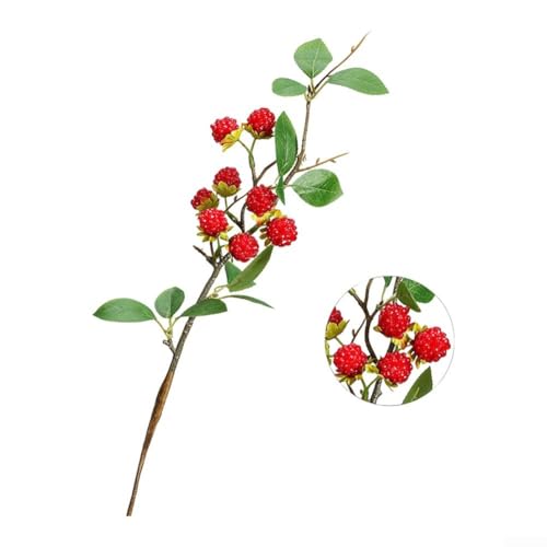 Künstliche Rubus Corchorifolius Zweige mit roten Beeren für Hochzeitsdekoration, Heimdekoration und Fotografie-Projekte, Set mit 6 Stielen (hellrot) von BlissfulAbode