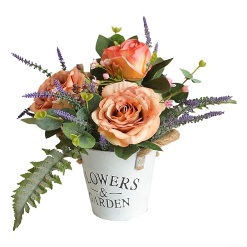 Künstliches Rosenarrangement im Vintage-Stil aus Eisentopf, perfekte Ergänzung für Hochzeiten, Partys und Zuhause (orange) von BlissfulAbode