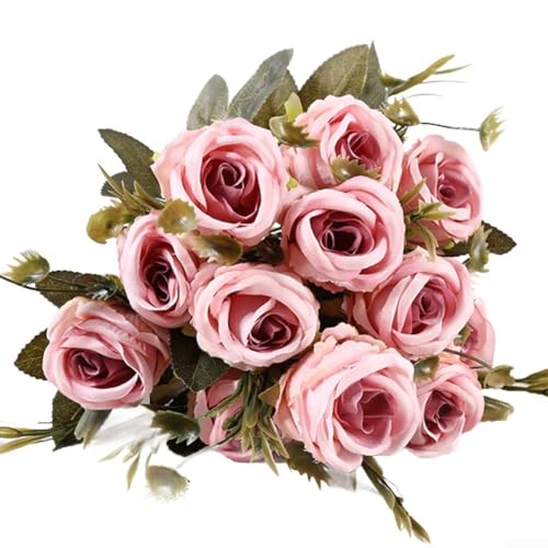 Kunstvolle 6 künstliche Rosen, ideal zur Verschönerung von Wohnräumen und Veranstaltungsdekorstilen (Bohnenpaste rot) von BlissfulAbode