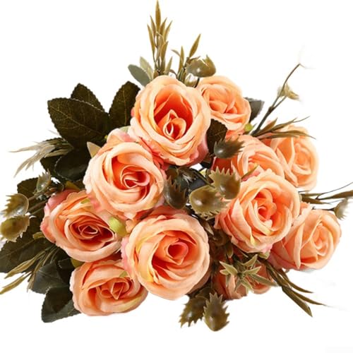 Kunstvolle 6 künstliche Rosen, ideal zur Verschönerung von Wohnräumen und Veranstaltungsdekorstilen (Orange) von BlissfulAbode