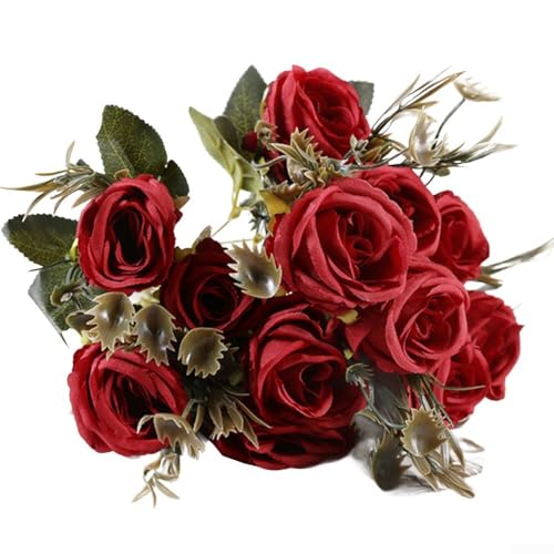 Kunstvolle 6 künstliche Rosen, ideal zur Verschönerung von Wohnräumen und Veranstaltungsdekorstilen (Weinrot) von BlissfulAbode