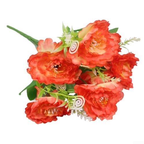 Lebendige Seidenblumensträuße mit 7 naturgetreuen künstlichen Pfingstrosen für jeden Anlass oder Umgebung (Orange) von BlissfulAbode