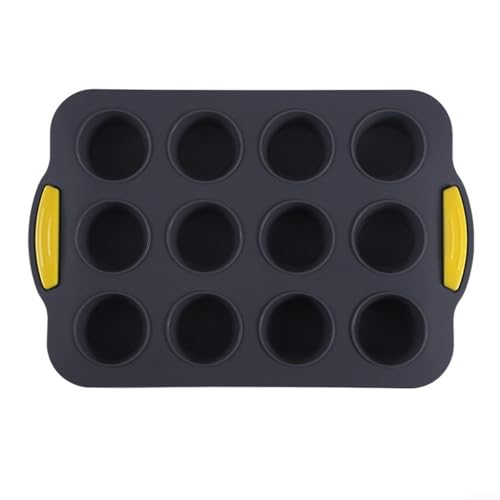 Muffinform aus Silikon mit 12 Mulden, ideal zum Backen von Mini-Muffins, Frittatas und Torten, flexibel und leicht zu lösen (Grau B) von BlissfulAbode