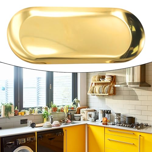 Multifunktionales ovales Edelstahl-Tablett für Schminktisch und Schmuck-Organisation, schickes Wohnaccessoire (23 cm) von BlissfulAbode