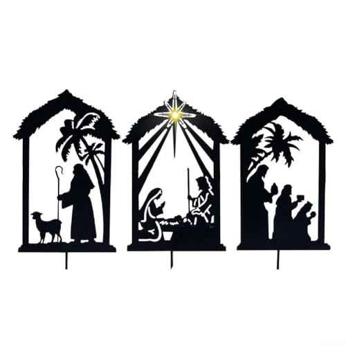 Outdoor Hofschild Krippe Schattenpfähle Eisen Silhouette für saisonale Rasen und Garten Display der klassischen Krippe (D) von BlissfulAbode