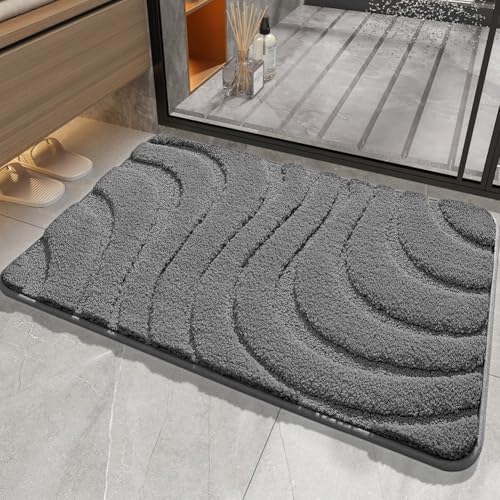 Plüsch-Badematte mit ultra-saugfähiger Mikrofaser und rutschfester Unterseite, aus TPR, maschinenwaschbar für Badezimmer, Schlafzimmer, Wohnzimmer (dunkelgrau) von BlissfulAbode