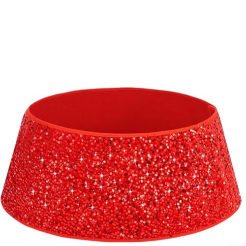 Plüsch-Samt-Baumkragen mit Pailletten-Design, zusammenklappbarer Weihnachtsbaum-Ständerbezug, kompatibel mit mehreren Baumstilen, knitterfrei und einfach zu verstauen (rot) von BlissfulAbode