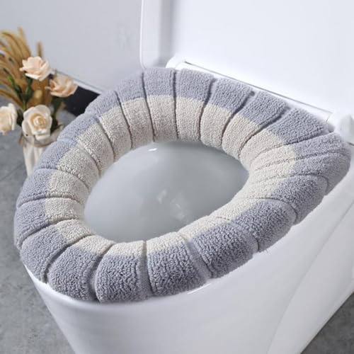 Sanitärer, warmer, dehnbarer, waschbarer WC-Sitzbezug, Beige mit Grau (Beige mit grauem A) von BlissfulAbode