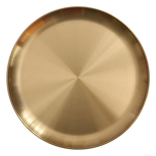 Schickes rundes Schmuck- und Kosmetiktablett verschönert Ihren Schreibtisch mit goldener Eleganz (17 cm) von BlissfulAbode