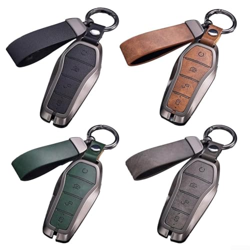 Schützende Zinklegierung Leder Autoschlüssel Hülle für BYD Song Qin Han EV für Tang DM Kompatibel mit Key Full Button Funktionalität (Grün) von BlissfulAbode