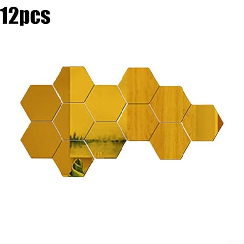 Sechseckige Spiegelfliesen für Wanddekoration, einfache Anwendung und einzigartiges Design, goldfarben, 12 Stück von BlissfulAbode