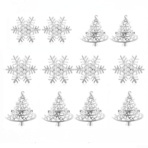 Serviettenringe aus Metall, Set mit 12 Weihnachtsschneeflocken und Weihnachtsbaum-Schnallenstilen für festliche Tischdekoration und Eventgebrauch von BlissfulAbode