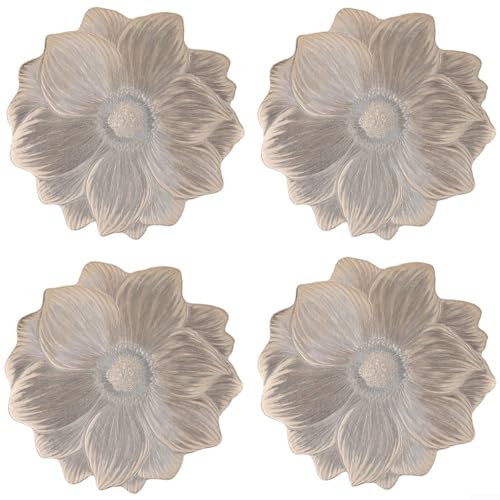 Set mit 4 hitzebeständigen Tischsets mit gepresstem Blumen-Design zum Schutz des Esstisches (Gold) von BlissfulAbode