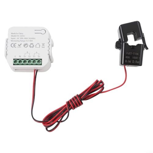 Smart WiFi Energiezähler 2 K Spannungsstrom Monitor mit Klemmsensor Echtzeitmessung Summer Alarm für Home Electrical Management 0,2 A - 80 A (Weiß 1CT) von BlissfulAbode