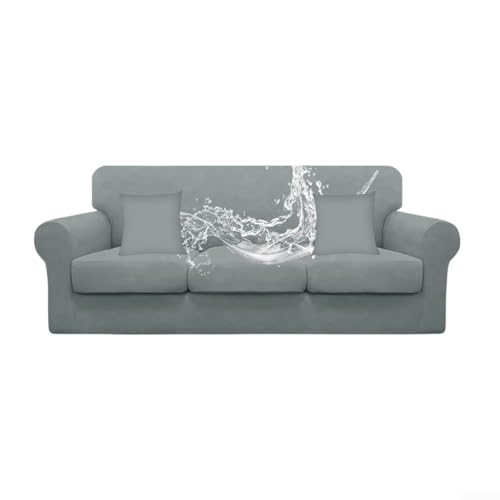 Sofabezug für 3-Sitzer mit zwei zusätzlichen Überwurfbezügen, aus weichem Polyester, wasserabweisendes Design zum Schutz vor versehentlichem Verschütten (hellgrau) von BlissfulAbode