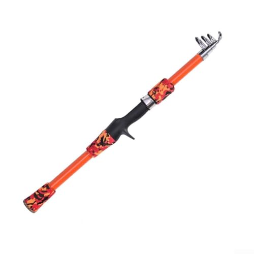 Teleskop-Angelrute und Spule, leichte Fiberglasstange, glattes Wurfbremssystem mit Haken und Köder für Outdoor-Angeln (orangefarbene blanke Rute, 1,5 m Tarnrute) von BlissfulAbode
