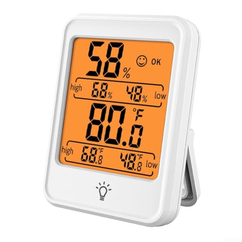 Touch-Control-Thermometer-Hygrometer mit hellem Display für genaue Messwerte im Innenbereich (weiß) von BlissfulAbode