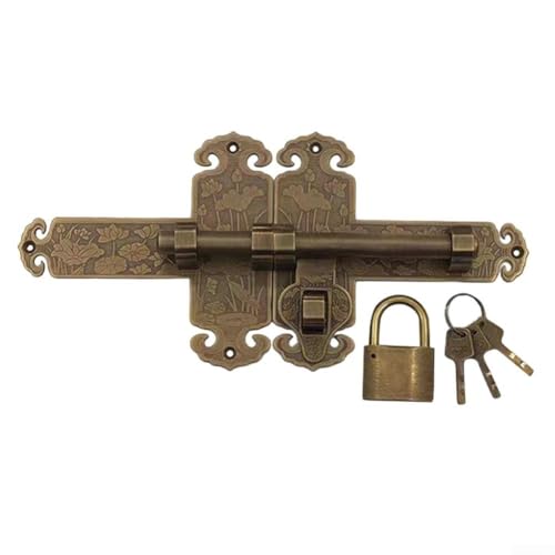 Traditioneller antiker Messing-Türriegel mit Lotus-Design für sicheren Verschluss an Holztüren, geeignet für rustikale Häuser und Garteneingänge im Freien (Bronze) von BlissfulAbode