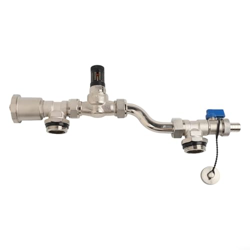 Verstellbares Messing-Differenzdruck-Bypass-Ventil mit selbstregulierendem Betrieb und 360°-Drehrad für Fußbodenheizungskrümmer, 210 mm Wasserdurchflussausgleichsanschluss (Silber) von BlissfulAbode