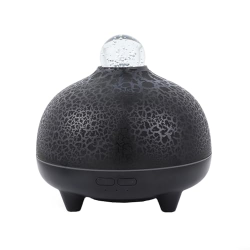 Volcanic Aroma Diffusor mit 350 ml Kapazität USB Tragbare Ätherische Öllampe für Home Office Luftbefeuchter mit Flamme Nachtlicht und Auto Water Off Funktion (Schwarz) von BlissfulAbode