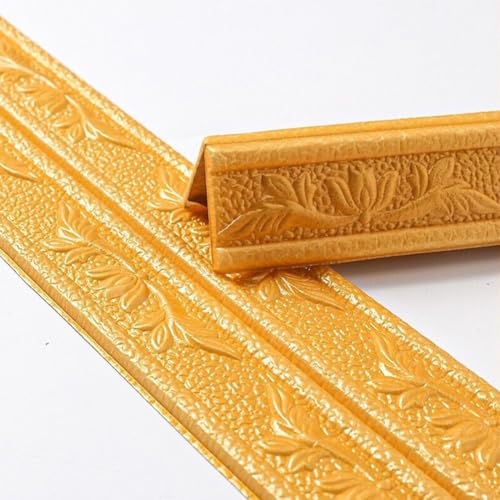 Wasserdichte 3D Schaumstoff Sockelleisten Aufkleber Bordüre Trim mit Rückseite für Wanddekoration und Eckenschutz (Deep Gold) von BlissfulAbode