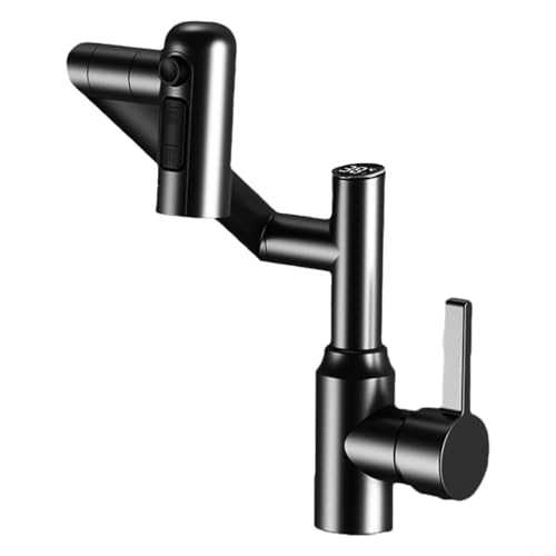 Wasserhahn Badezimmer mit Digitalem Display Digitales Display Badezimmer Waschbecken Wasserhahn 360° Drehbar Multifunktional mit Temperaturanzeige für Küche Bad(black) von BlissfulAbode
