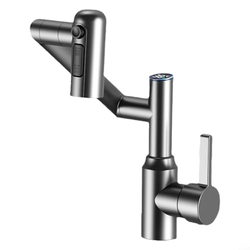 Wasserhahn Badezimmer mit Digitalem Display Digitales Display Badezimmer Waschbecken Wasserhahn 360° Drehbar Multifunktional mit Temperaturanzeige für Küche Bad(grey) von BlissfulAbode