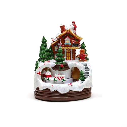 Weihnachtsdorfhaus Weihnachtsdorfhaus Ornament mit Zug, warmem LED-Licht und Musik, batterie- oder USB-betriebener Harz-Schnee-Dekoration für Urlaubsparty und Heimdisplay (A) von BlissfulAbode