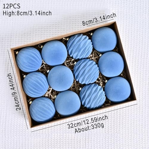 Weihnachtskugel-Ornament-Set, 12 Stück, beflockter Samt, Urlaubsdekorationen mit Metallschnalle, 8,9 cm Durchmesser, Kunststoff-Kugeln für festliche Heimdekoration, rot, grün, blau (blau) von BlissfulAbode