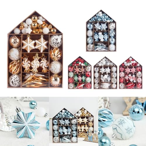 Weihnachtskugel-Set, 73-teilig, mit mattem Spiegel-Glitzer-Finish, hängende Ornamente für Weihnachtsbaum, Party, Hochzeit, Tafelaufsätze, Innen- und Außenbereich (weiß + gold) von BlissfulAbode