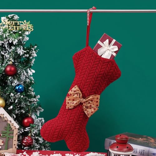 Weihnachtssocken zum Aufhängen mit einzigartigem Knochen-Design für festliche Baumschmuck (rot) von BlissfulAbode