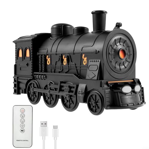 Zug Öl Diffusor und Luftbefeuchter Zug Ätherisches Öl Diffusor mit Fernbedienung 7 Farben LED Lichter Aromatherapie Nebel Maker für Home Office Schlafzimmer (Schwarz) von BlissfulAbode