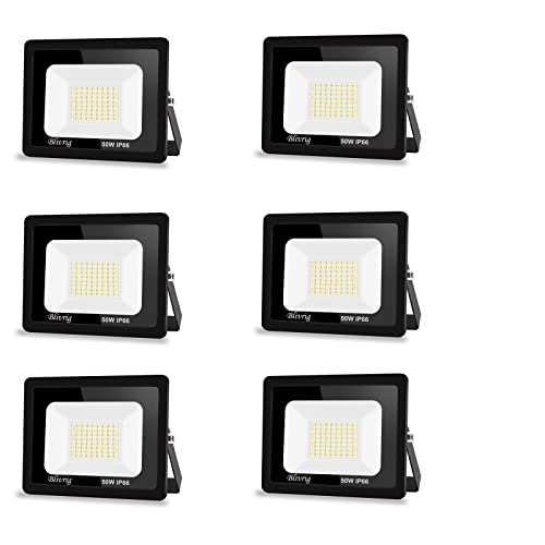 Blivrig 6 Packungen LED Strahler Außen 50W,5000LM LED Scheinwerfer Superhell Fluter 6000K Kaltes Weiß Aussenstrahler,Wasserdicht IP66 Außenleuchte Flutlicht für Hof, Garage, Sportplatz,Flur von Blivrig