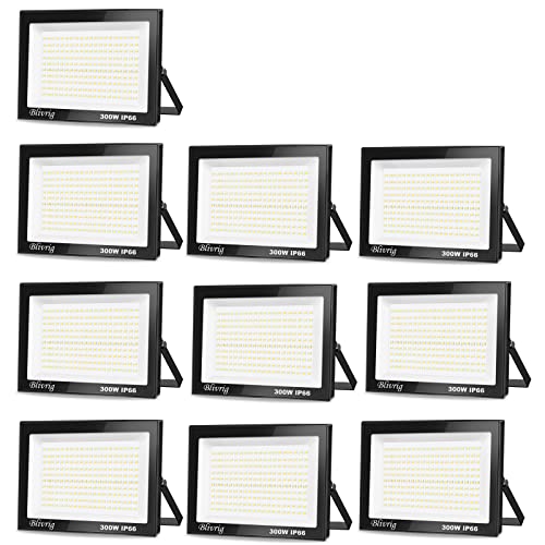 Blivrig 10 Packungen LED Strahler Außen 300W,30000LM LED Scheinwerfer Superhell LED Fluter 3000K Warmweiß Aussenstrahler,Wasserdicht IP66 LED Außenleuchte Flutlicht für Hof, Garage, Sportplatz,Flur von Blivrig