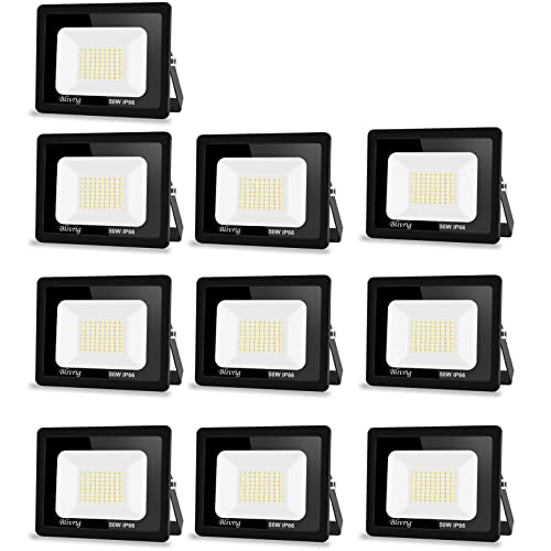 Blivrig 10 Packungen LED Strahler Außen 50W,5000LM LED Scheinwerfer Superhell LED Fluter 6000K Kaltes Weiß Aussenstrahler,Wasserdicht IP66 LED Außenleuchte Flutlicht für Hof, Garage, Sportplatz,Flur von Blivrig