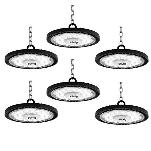 Blivrig 100W LED UFO Industrielampe 6500K Kaltweiß, 10000LM LED Hallenstrahler, Werkstattlampe mit Kabel, für Fabriken, Flughafen, Patio, Restaurant (6PCS, 100W) von Blivrig