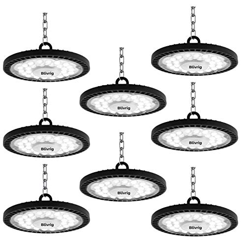 Blivrig 100W LED UFO Industrielampe 6500K Kaltweiß, 10000LM LED Hallenstrahler, Werkstattlampe mit Kabel, für Fabriken, Flughafen, Patio, Restaurant (8PCS, 100W) von Blivrig