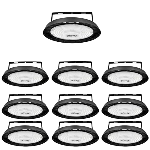 Blivrig 10PCS 100W LED UFO Hallenstrahler Industrielampe 6500K Kaltweiß 10000LM, 144 LED Hängeleuchten 230V mit Kabel, IP65 Wasserdicht LED Pendelleuchten Innenbeleuchtung für Gymnasium, Fabriken von Blivrig