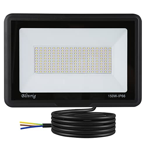 Blivrig 150W LED Strahler Außen Kalt Weiß 6500K 15000LM, 180 LED Scheinwerfer Aussen, IP66 Wasserdicht Fluter, Gärten Außenstrahler, für Hof, Garage, Lager von Blivrig