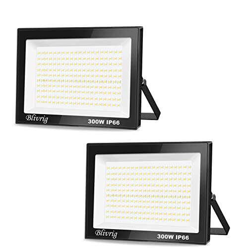 Blivrig 2 Packungen LED Strahler Außen 300W, 30000LM Scheinwerfer Superhell 3000K Warmweiß, Wasserdicht IP66 Außenleuchte Flutlicht für Hof, Garage, Sportplatz, Flur von Blivrig