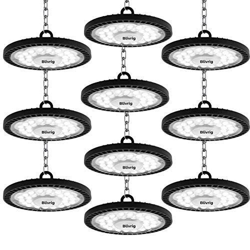 Blivrig 200W LED UFO Industrielampe 6500K Kaltweiß, 26000LM LED Hallenstrahler, Werkstattlampe mit Kabel, für Fabriken, Flughafen, Patio, Restaurant (10PCS, 200W) von Blivrig