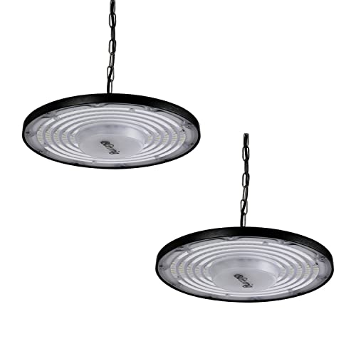 Blivrig 2PCS 200W LED UFO Hängeleuchten Industrielampe 6500K Kaltweiss mit Metallkette, 20000LM LED Hallenstrahler 230V IP65 Wasserdicht, 288 LED Pendelleuchten für Fabriken, Restaurant, Fußballplatz von Blivrig