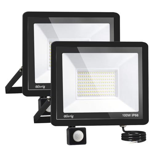 Blivrig 2PCS LED Strahler mit Bewegungsmelder Außen 100W Warmweiss, Fluter mit Bewegungssensor, Superhell 10000LM Aussenstrahler, IP66 Wasserdicht Scheinwerfer, für Garten, Garage von Blivrig
