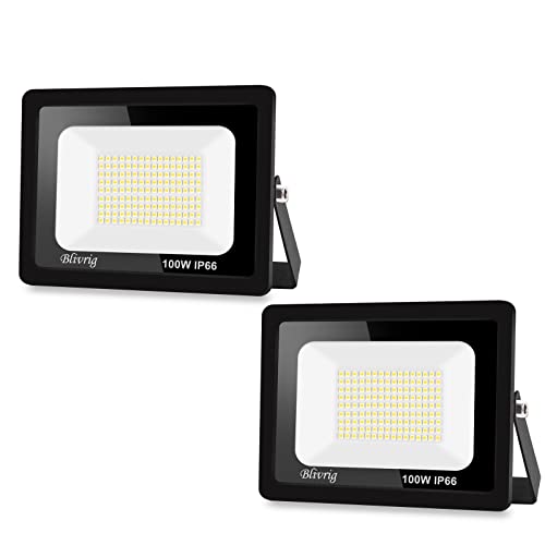 2Packungen Blivrig LED Strahler Außen 100W,10000LM LED Scheinwerfer Superhell LED Fluter 3000K Warmweiß Aussenstrahler,Wasserdicht IP66 LED Außenleuchte Flutlicht für Hof, Garage, Sportplatz,Flur von Blivrig