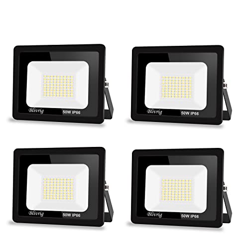 Blivrig 4 Packungen LED Strahler Außen 50W,5000LM LED Scheinwerfer Superhell LED Fluter 6000K Kaltes Weiß Aussenstrahler,Wasserdicht IP66 LED Außenleuchte Flutlicht für Hof, Garage, Sportplatz,Flur von Blivrig