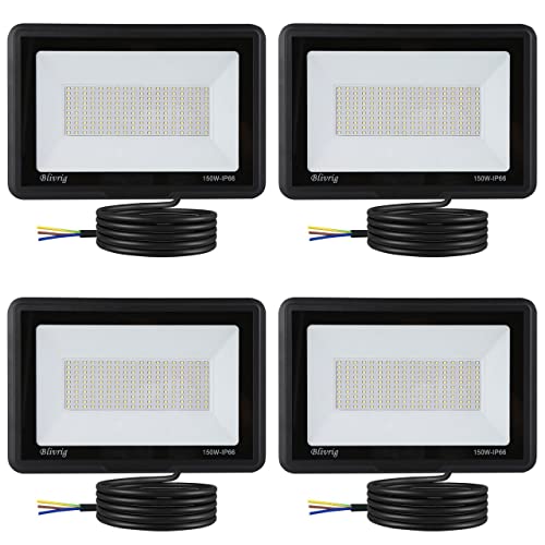 Blivrig 4PCS 150W LED Strahler Außen Kalt Weiß 6000K 15000LM, 180 LED Scheinwerfer Aussen, IP66 Wasserdicht Fluter, Gärten Außenstrahler, für Hof, Garage, Lager von Blivrig