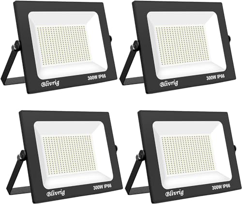 Blivrig 4PCS 300W LED Strahler Außen Warmweiss 3000K, 30000LM Superhell Außenstrahler Warmweiß, IP66 Wasserdicht LED Fluter, Flutlicht, Aussenlampe für Gärten, Innenhöfe, Garage, Hotel von Blivrig