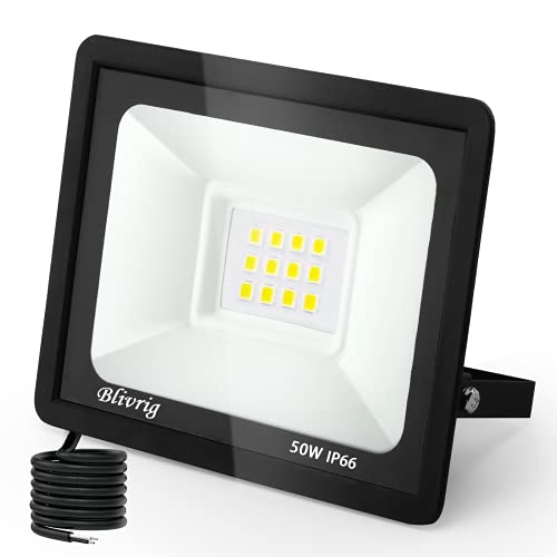 Blivrig LED Strahler Außen,LED Strahler 50W,5000LM Superhell LED Scheinwerfer außen,6000K Kaltweiß IP66 Wasserfest Aussenstrahler,Aussenleuchte für Hinterhof, Garage, Flur, Garten von Blivrig