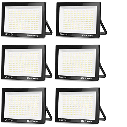 Blivrig 6 Packungen LED Strahler Außen 300W,30000LM LED Scheinwerfer Superhell LED Fluter 3000K Warmweiß Aussenstrahler,Wasserdicht IP66 LED Außenleuchte Flutlicht für Hof, Garage, Sportplatz,Flur von Blivrig