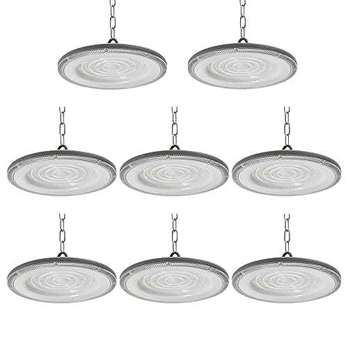 Blivrig 8PCS 200W 24000LM LED UFO Hallenstrahler Industrielampe 230V, Industrie Hängeleuchten 6500K Kaltweiss, IP65 Wasserdicht, 144 LED Pendelleuchten für Innen Fabriken, Büro, Fußballplatz von Blivrig